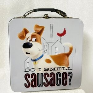 Dog-Themed Metal Lunch Box - White and Brown